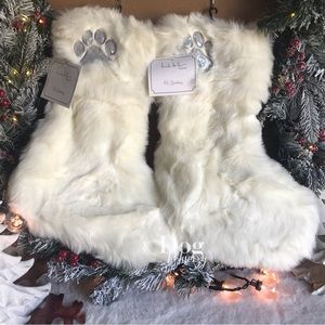 2 Nicole Miller Faux Fur Silver Sequin Dog Paw Pet Stocking